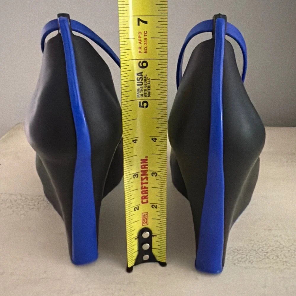 Melissa Patchuli Wedge Heels Black Blue Peep Toe Ankle Strap Jelly Shoes Size 10